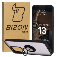 Etui z uchwytem na palec Bizon Case Hybrid Ring do Oppo Reno13, przydymione z czarną ramką