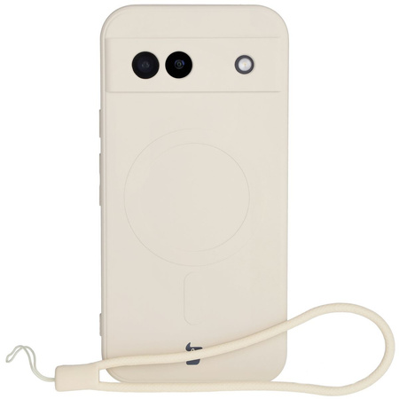 Silikonowe etui z pierścieniem magnetycznym Bizon Case Silicone Magnetic Sq do Google Pixel 8a, beżowe