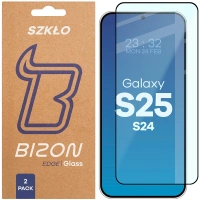 Szkło hartowane Bizon Glass Edge Duo do Galaxy S25 / S24, czarna ramka, 2 sztuki