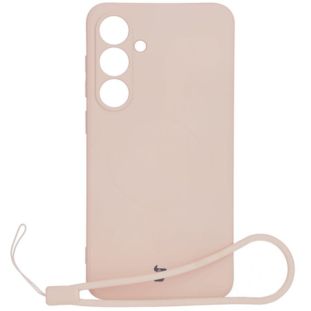 Silikonowe etui z pierścieniem magnetycznym Bizon Case Silicone Magnetic Sq do Galaxy S24 FE, jasnoróżowe