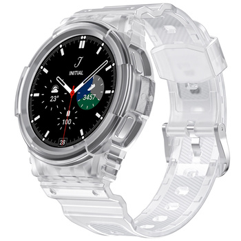 Etui z paskiem Bizon Strap + Case Watch Action do Samsung Galaxy Watch 4 / 5 44 mm, przezroczyste