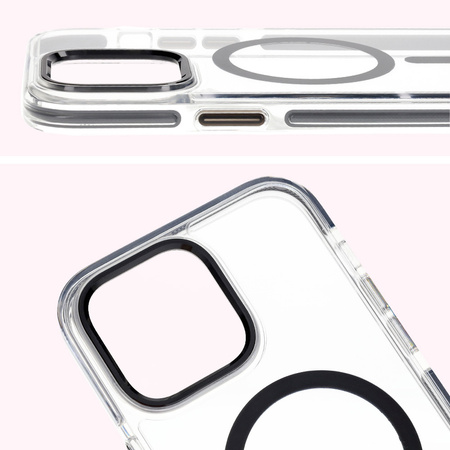Etui z pierścieniem magnetycznym Bizon Case Marco do iPhone 14 Pro Max, przezroczyste z czarną ramką