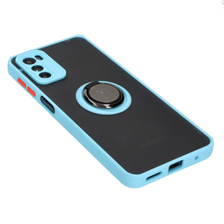 Etui z uchwytem na palec Bizon Case Hybrid Ring do Motorola Moto G42 , przydymione z jasnoniebieską ramką