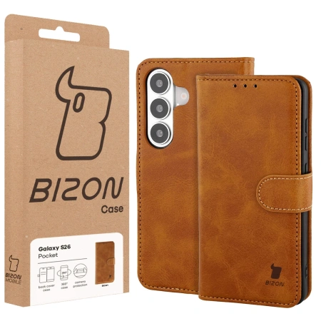 Etui z klapką Bizon Case Pocket do Galaxy S26, brązowe