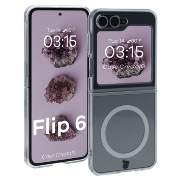 Etui z pierścieniem magnetycznym Bizon Case CrystalO do Galaxy Z Flip7 FE / Z Flip6, przezroczyste