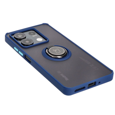 Etui z uchwytem na palec Bizon Case Hybrid Ring do Xiaomi Redmi Note 13 5G, przydymione z granatową ramką