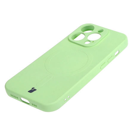 Etui silikonowe z pierścieniem magnetycznym Bizon Case Silicone Magnetic do iPhone 15 Pro, jasnozielone