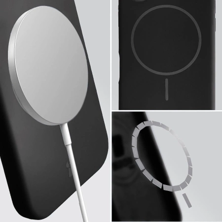 Silikonowe etui z pierścieniem magnetycznym Bizon Soft Case Magnetic do iPhone 16 Pro Max, czarne