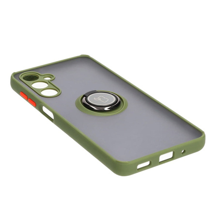 Etui z uchwytem na palec Bizon Case Hybrid Ring do Galaxy M54 5G, przydymione z zieloną ramką