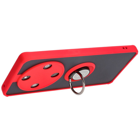 Etui z uchwytem na palec Bizon Case Hybrid Ring do Honor Magic6 Lite, przydymione z czerwoną ramką