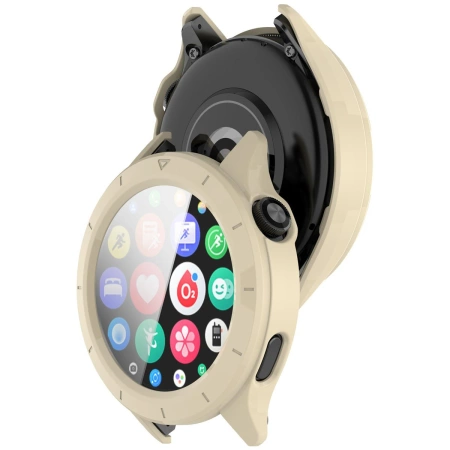 Etui ze szkłem do zegarka Bizon Case+Glass Watch do Xiaomi Watch S4, beżowe