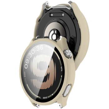 Etui ze szkłem do zegarka Bizon Case Watch Adamo do OnePlus Watch Lite 45 mm / Oppo Watch S 45 mm, beżowe