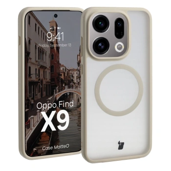 Etui z pierścieniem magnetycznym Bizon Case MatteO do Oppo Find X9, przydymione-beżowe
