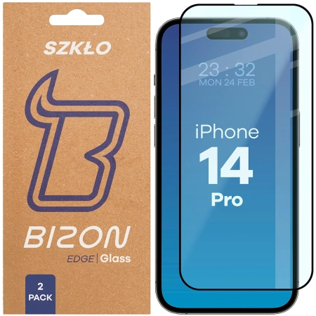Szkło hartowane Bizon Glass Edge Duo do iPhone 14 Pro, czarna ramka, 2 sztuki