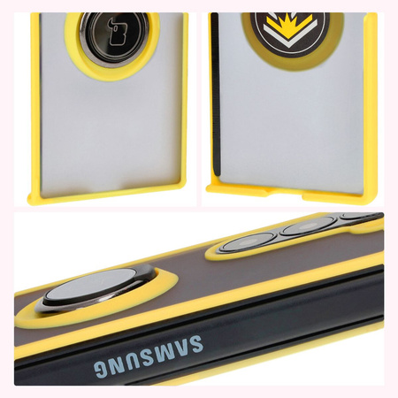 Etui z uchwytem na palec Bizon Case Hybrid Ring do Galaxy Z Fold6, przydymione z żółtą ramką