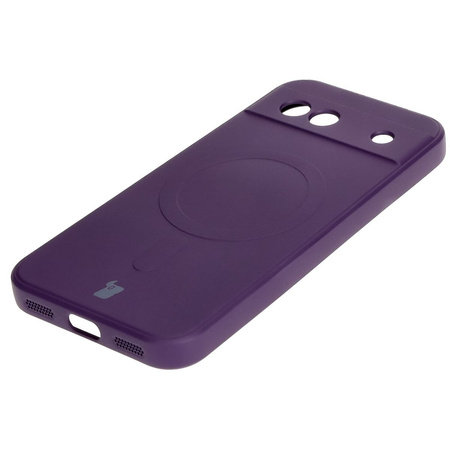 Silikonowe etui z pierścieniem magnetycznym Bizon Case Silicone Magnetic Sq do Google Pixel 8a, śliwkowe