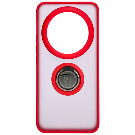Etui z uchwytem na palec Bizon Case Hybrid Ring do Xiaomi 14 Ultra, przydymione z czerwoną ramką