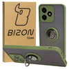 Etui z uchwytem na palec Bizon Case Hybrid Ring do Realme C53 / C51, przydymione z zieloną ramką