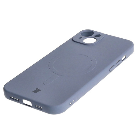 Etui silikonowe z pierścieniem magnetycznym Bizon Case Silicone Magnetic do iPhone 15 Plus, szare