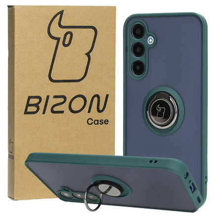 Etui z uchwytem na palec Bizon Case Hybrid Ring do Galaxy A25 5G, przydymione z ciemnozieloną ramką