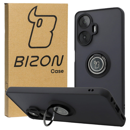 Etui z uchwytem na palec Bizon Case Hybrid Ring do Realme C55, przydymione z czarną ramką