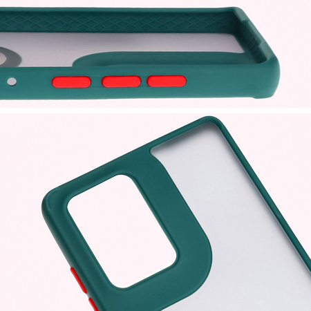 Etui z uchwytem na palec Bizon Case Hybrid Ring do Motorola Edge 50 Fusion, przydymione z ciemnozieloną ramką