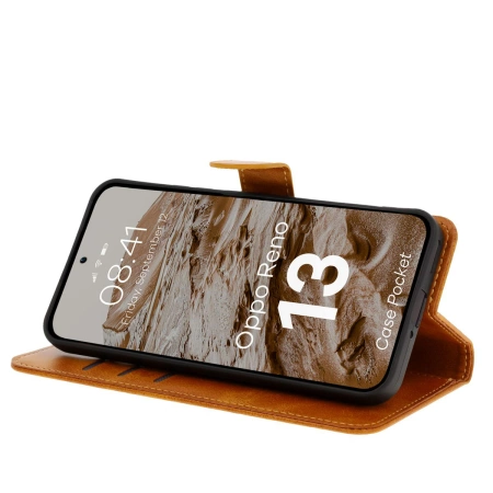 Etui z klapką Bizon Case Pocket do Oppo Reno13, brązowe