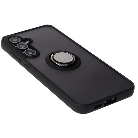 Etui z uchwytem na palec Bizon Case Hybrid Ring do Galaxy S24 FE, przydymione z czarną ramką