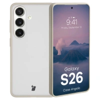 Etui Bizon Case Angelo do Galaxy S26, półprzezroczyste z beżową ramką