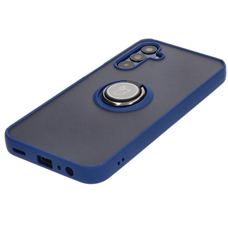 Etui z uchwytem na palec Bizon Case Hybrid Ring do Galaxy M15 5G, przydymione z granatową ramką