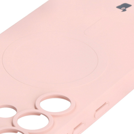 Silikonowe etui z pierścieniem magnetycznym Bizon Case Silicone Magnetic do Galaxy S25 Ultra, jasnoróżowe