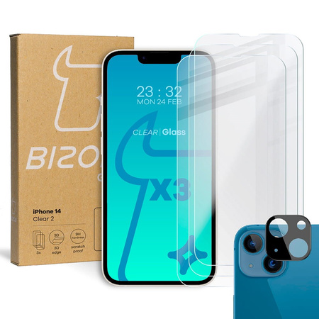 3x Szkło + szybka na aparat BIZON do iPhone 14