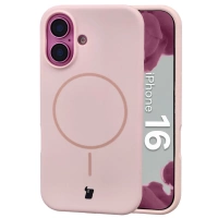 Silikonowe etui z pierścieniem magnetycznym Bizon Soft Case Magnetic do iPhone 16, jasnoróżowe