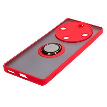 Etui z uchwytem na palec Bizon Case Hybrid Ring do Honor Magic5 Lite, przydymione z czerwoną ramką