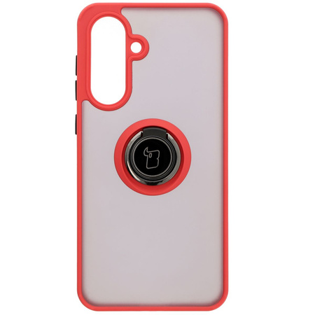 Etui z uchwytem na palec Bizon Case Hybrid Ring do Galaxy A56 5G, przydymione z czerwoną ramką