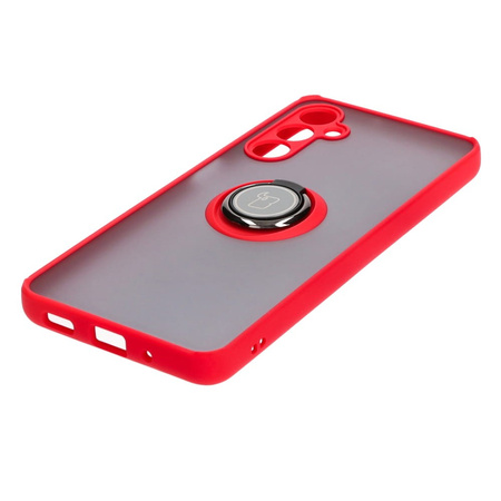 Etui z uchwytem na palec Bizon Case Hybrid Ring do Galaxy M54 5G, przydymione z czerwoną ramką