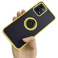 Etui z uchwytem na palec Bizon Case Hybrid Ring do Motorola Moto G13 / G23 / G53 5G, przydymione z żółtą ramką