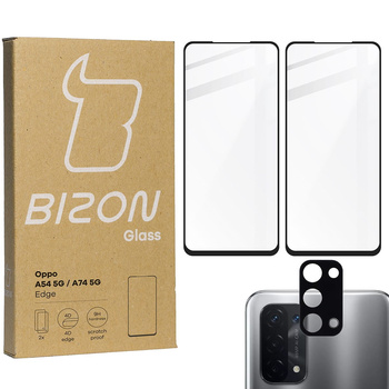 Szkło hartowane Bizon Glass Edge - 2 sztuki + ochrona na obiektyw, Oppo A54 5G / A74 5G, czarne