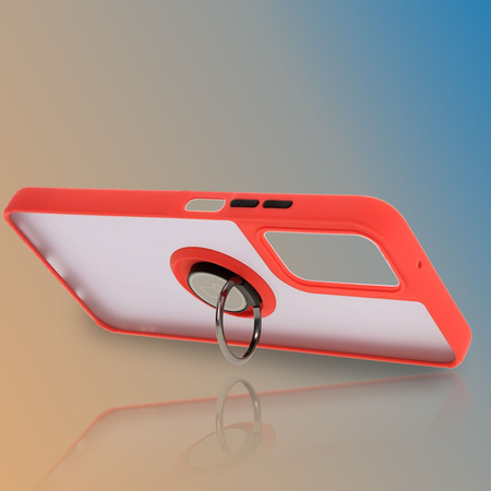 Etui z uchwytem na palec Bizon Case Hybrid Ring do Motorola Moto G35 5G, przydymione z czerwoną ramką