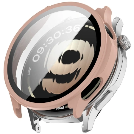 Etui ze szkłem do zegarka Bizon Case Watch Adamo do OnePlus Watch Lite 45 mm / Oppo Watch S 45 mm, różowe