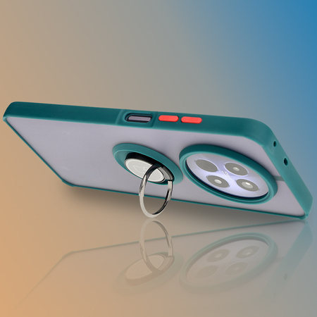 Etui z uchwytem na palec Bizon Case Hybrid Ring do Realme 12 / 12x, przydymione z ciemnozieloną ramką