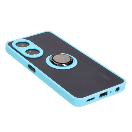 Etui z uchwytem na palec Bizon Case Hybrid Ring do Oppo A98 5G, przydymione z jasnoniebieską ramką