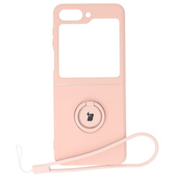 Etui Bizon Case Silicone Ring Sq do Samsung Galaxy Z Flip5, jasnoróżowe