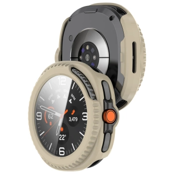 Etui ze szkłem do zegarka Bizon Case+Glass Watch do Samsung Galaxy Watch 8 Classic 46 mm, beżowe