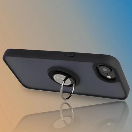 Etui z uchwytem na palec Bizon Case Hybrid Ring do iPhone 16e, przydymione z czarną ramką
