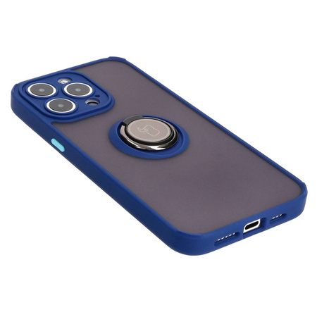 Etui z uchwytem na palec Bizon Case Hybrid Ring do iPhone 15 Pro Max, przydymione z granatową ramką