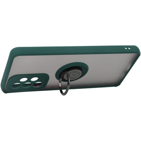 Etui z uchwytem na palec Bizon Case Hybrid Ring do Galaxy A53 5G, przydymione z ciemnozieloną ramką