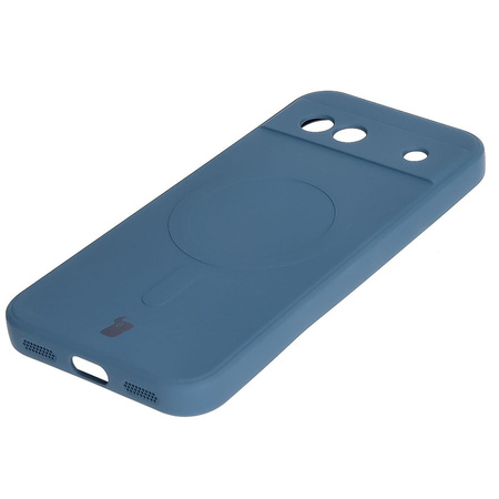 Silikonowe etui z pierścieniem magnetycznym Bizon Case Silicone Magnetic Sq do Google Pixel 8a, granatowe