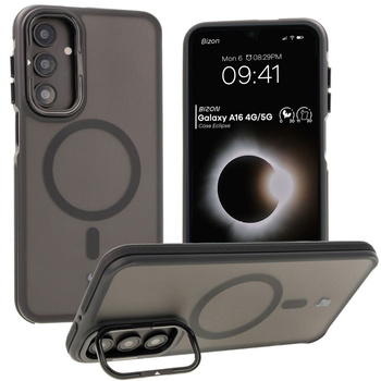 Etui z podstawką i pierścieniem magnetycznym Bizon Case Eclipse do Galaxy A16 4G/5G, przydymione z czarną ramką