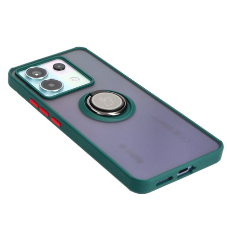 Etui z uchwytem na palec Bizon Case Hybrid Ring do Xiaomi Poco X6 / Xiaomi Redmi Note 13 Pro 5G, przydymione z ciemnozieloną ramką